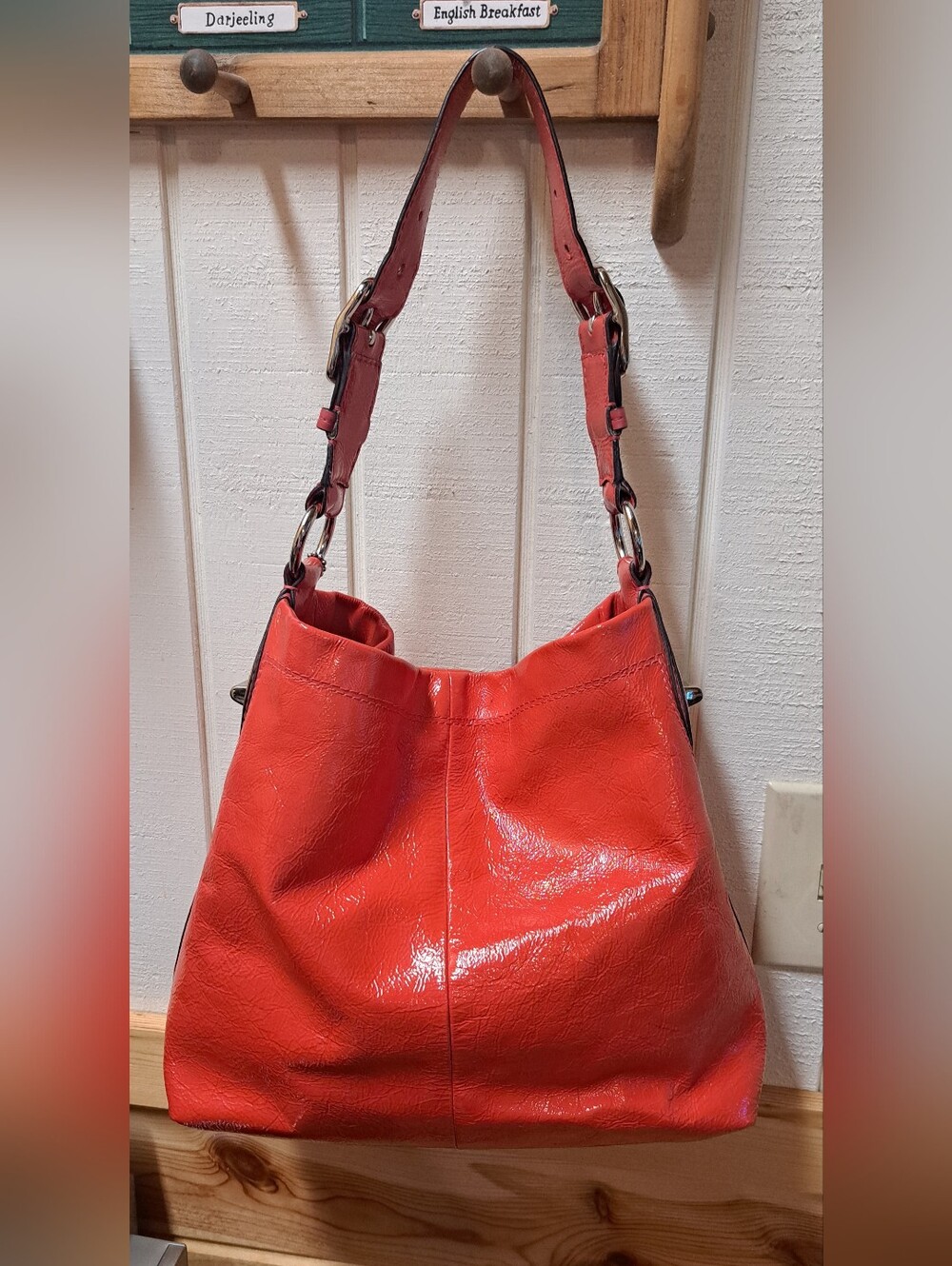 Vtg Gorgeous Coach Peyton Handbag Hobo Purse RED Patent Leather Y2K Read